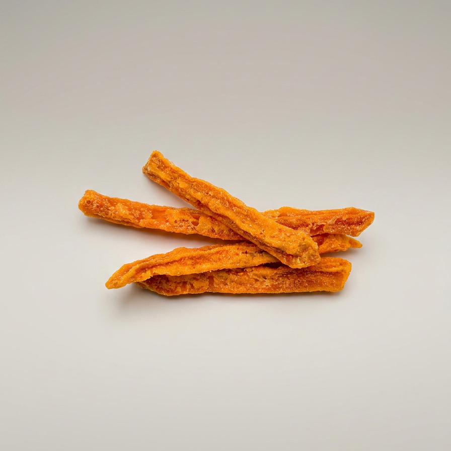 Orange dog treats on a light gray background